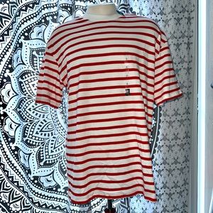 NWT- 🎁 Men’s LARGE 100% Organic Cotton Blood Orange/White stripe T